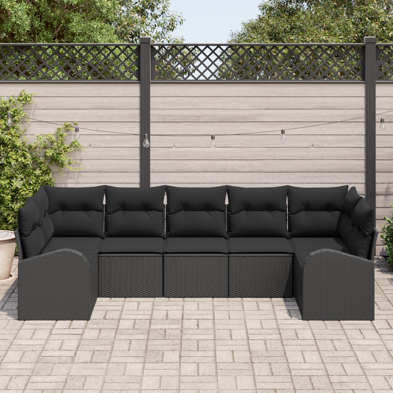 3354862 3 Set de canapele pentru grădină cu pernă 7 pcs Negru Rattan poli Set de canapele pentru grădină cu pernă 7 pcs Negru Rattan poli - imagine 3