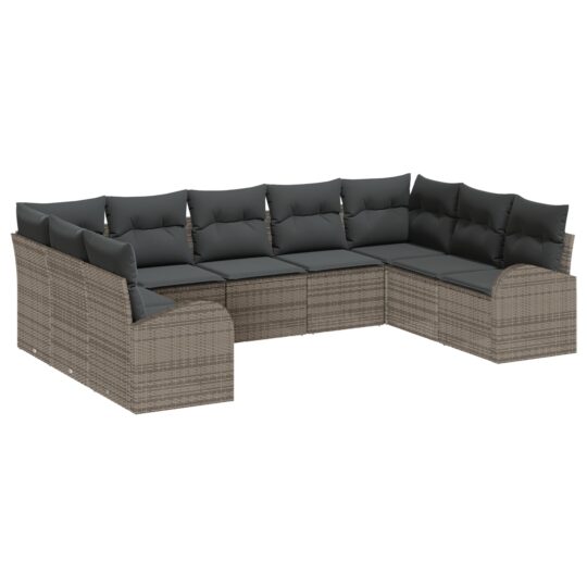Alternative view of Set de canapele pentru grădină cu pernă 9 pcs Gri Rattan poli