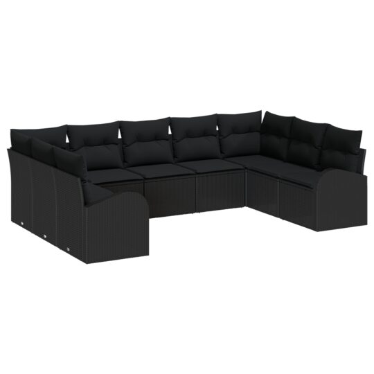 Alternative view of Set de canapele pentru grădină cu pernă 9 pcs Negru Rattan poli