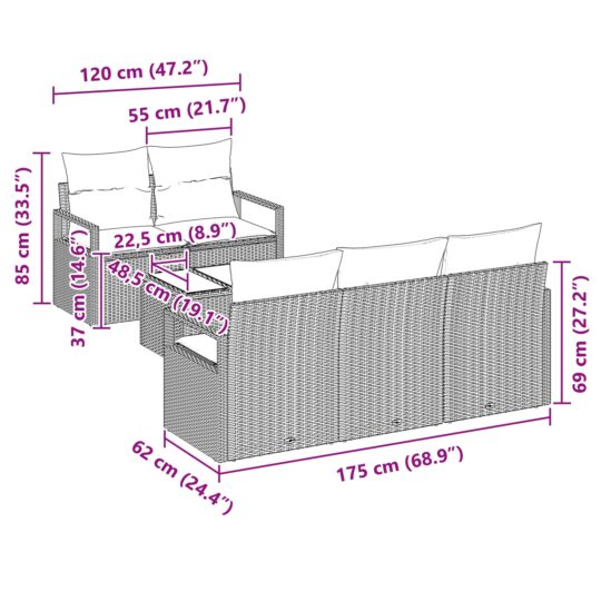 3354932 11 Set de canapele pentru grădină 6 pcs Negru 55 x 55 x 37 cm 3354932 11