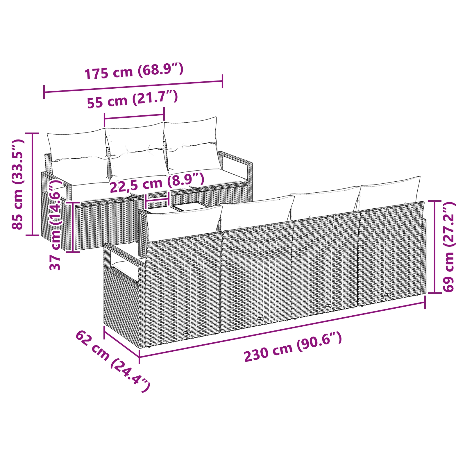 3354962 11 Set de canapele pentru grădină 8 pcs Negru 55 x 55 x 37 cm Set de canapele pentru grădină 8 pcs Negru 55 x 55 x 37 cm - imagine 11
