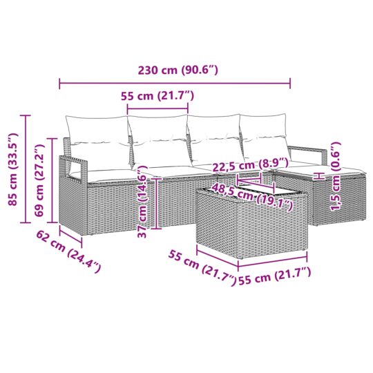 3355016 13 Set de canapele pentru grădină cu pernă 6 pcs Maro și Crem 3355016 13