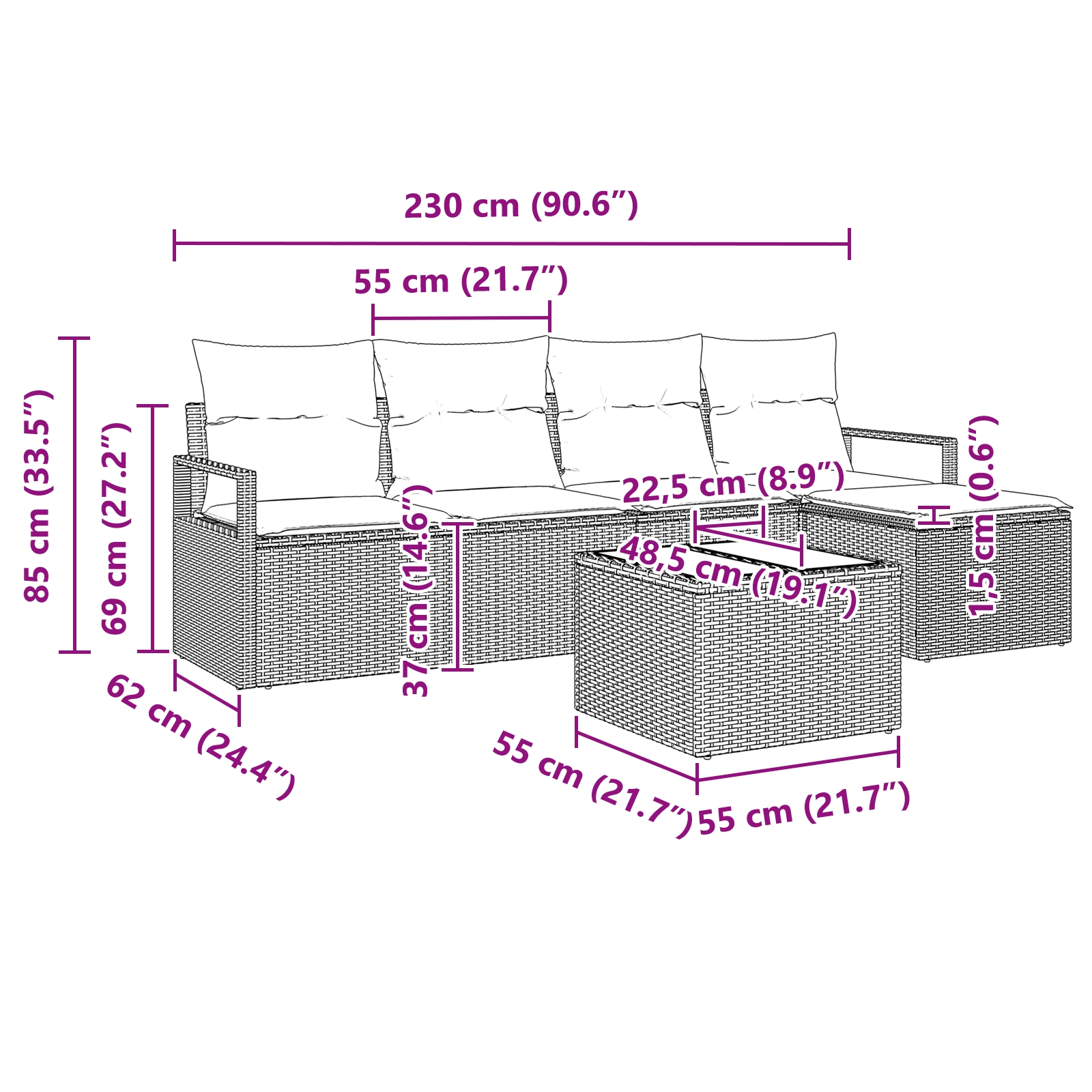 3355021 13 Set de canapele pentru grădină cu pernă 6 pcs Gri deschis Set de canapele pentru grădină cu pernă 6 pcs Gri deschis - imagine 13