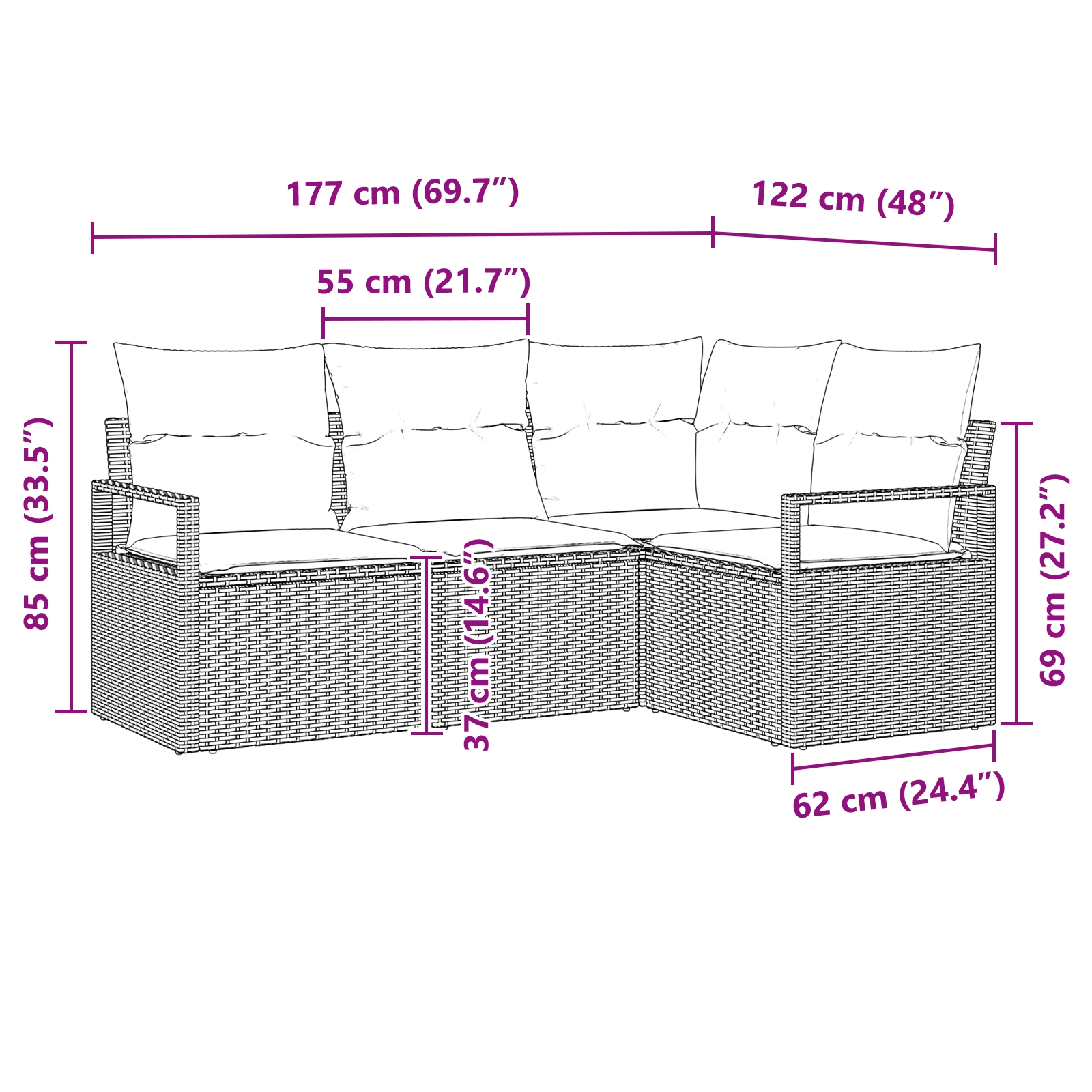 3355030 12 Set de canapele pentru grădină cu pernă 4 pcs Bej și crem Set de canapele pentru grădină cu pernă 4 pcs Bej și crem - imagine 12