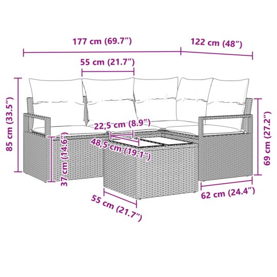 3355040 13 Set de canapele pentru grădină cu pernă 5 pcs Bej și crem 3355040 13