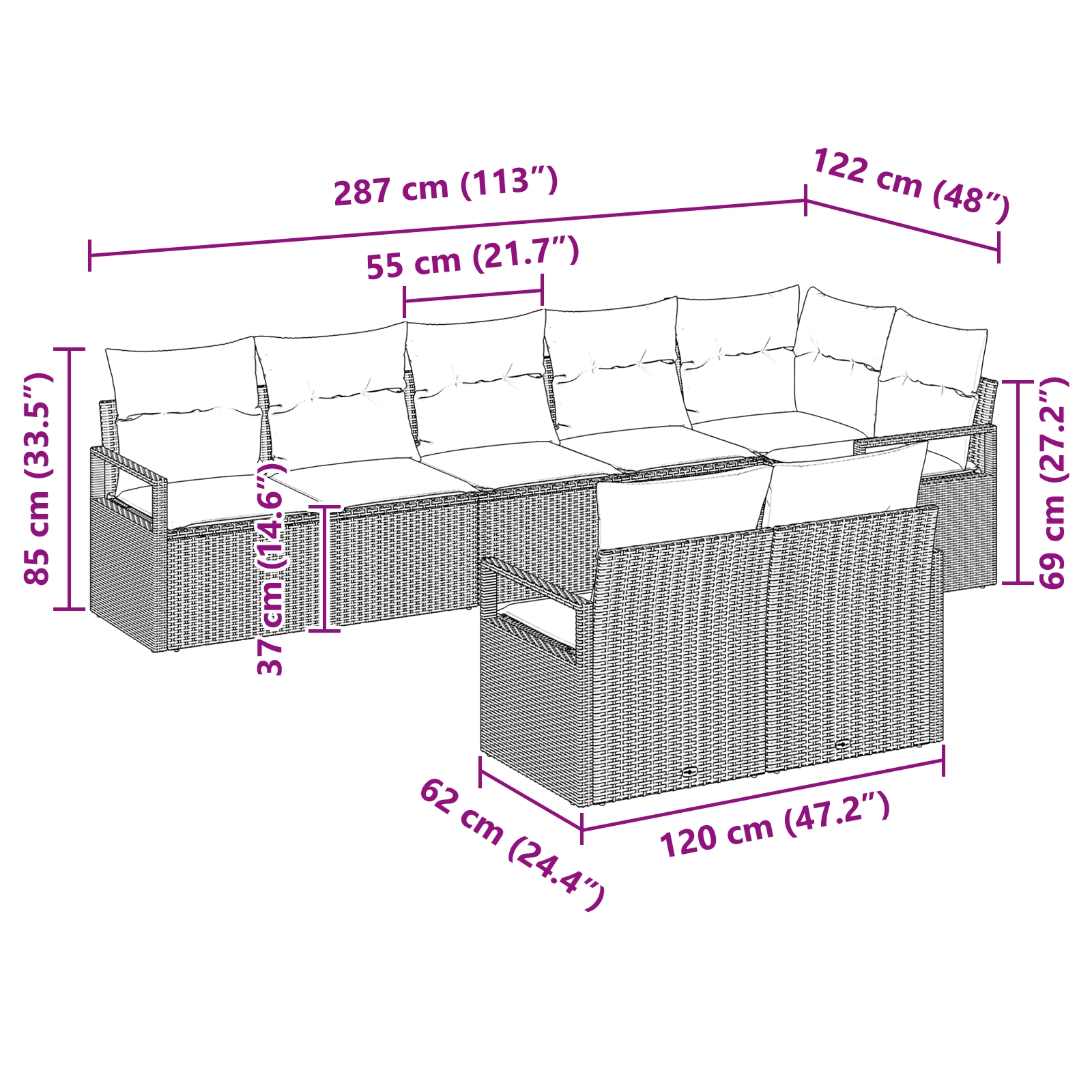 3355098 12 Set de canapele pentru grădină cu pernă cu depozitare 8 pcs Gri Set de canapele pentru grădină cu pernă cu depozitare 8 pcs Gri - imagine 12