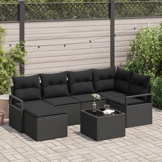 Set de canapele pentru grădină cu pernă 7 pcs Negru