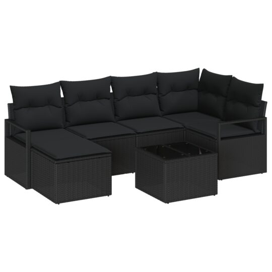 Alternative view of Set de canapele pentru grădină cu pernă 7 pcs Negru