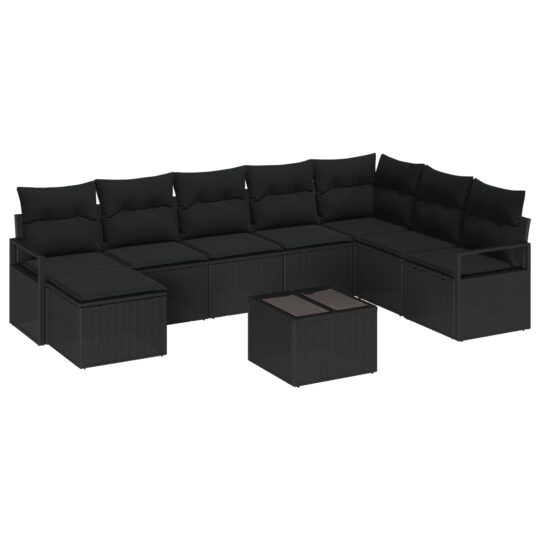 3355182 2 Set de canapele pentru grădină cu pernă 9 pcs Negru 3355182 2