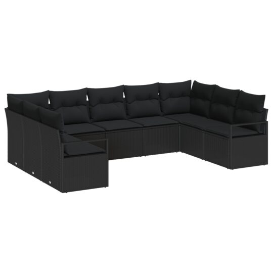 Alternative view of Set de canapele pentru grădină cu pernă 9 pcs Negru