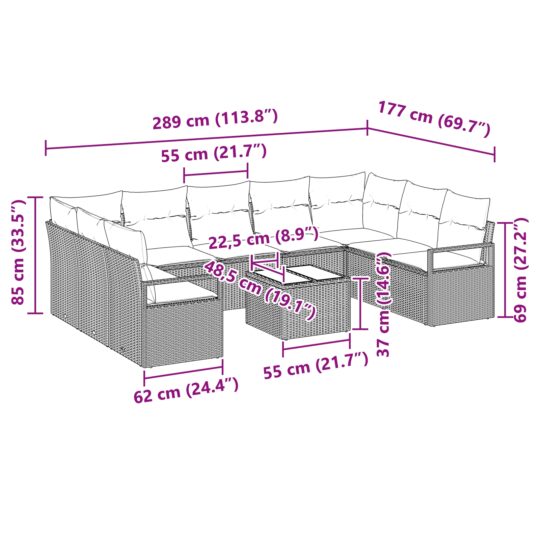 3355221 13 Set de canapele pentru grădină cu pernă 10 pcs Gri deschis 3355221 13