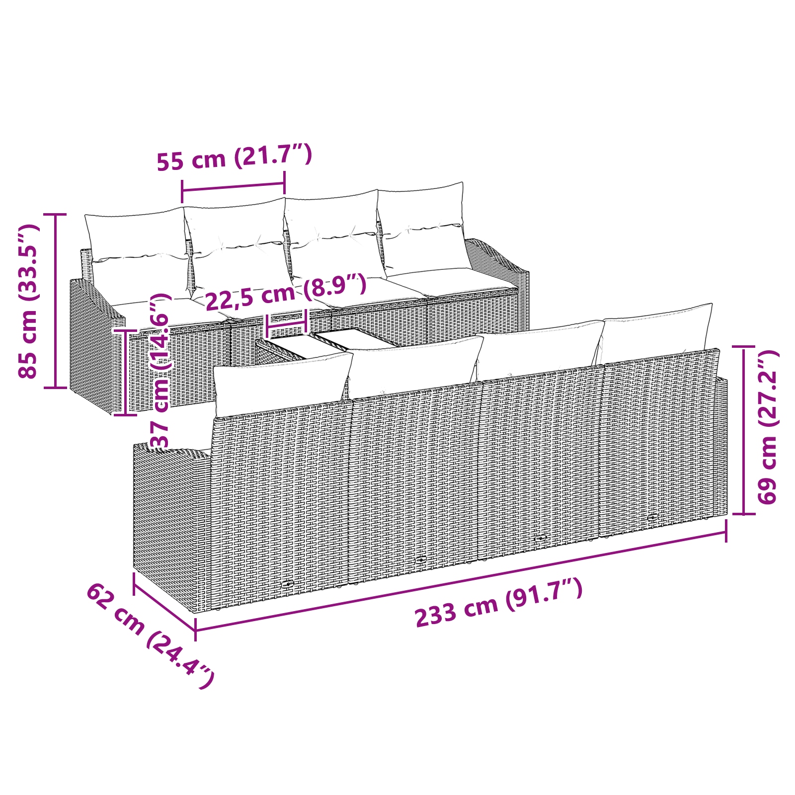 3355319 11 Set de canapele pentru grădină 7 pcs Bej și gri 55 x 55 x 37 cm Set de canapele pentru grădină 7 pcs Bej și gri 55 x 55 x 37 cm - imagine 11