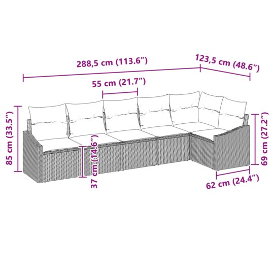 3355406 12 Set de masă pentru grădină cu pernă 6 pcs Negru și Crem 3355406 12