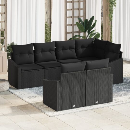 Set de masă pentru grădină cu pernă cu depozitare 7 pcs Negru