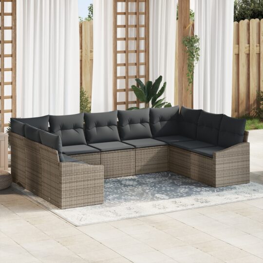 Set de masă pentru grădină cu pernă cu depozitare 9 pcs Gri