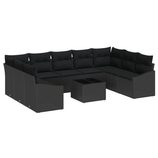 Alternative view of Set de masă pentru grădină cu pernă cu depozitare 10 pcs Negru