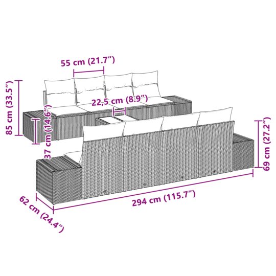 3355662 11 Set de canapele pentru grădină 7 pcs Negru 55 x 55 x 37 cm 3355662 11