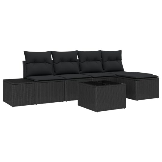 Alternative view of Set de canapele pentru grădină cu pernă 6 pcs Negru