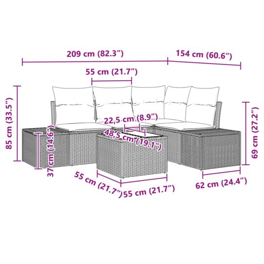 3355717 13 Set de canapele pentru grădină cu pernă 5 pcs Maro și Crem 3355717 13