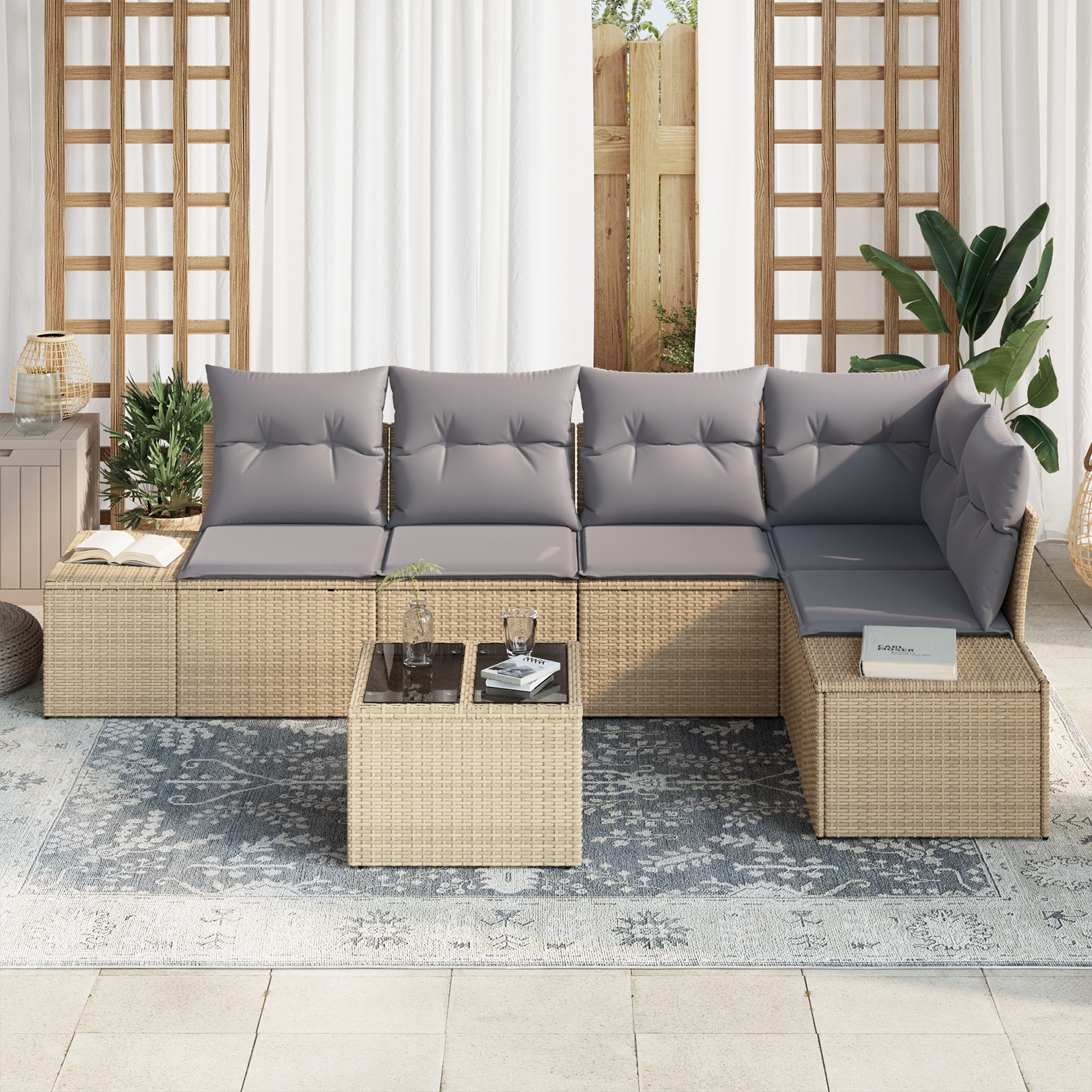 3355739 3 Set de canapele pentru grădină 6 pcs Beige și gri deschis Set de canapele pentru grădină 6 pcs Beige și gri deschis - imagine 3