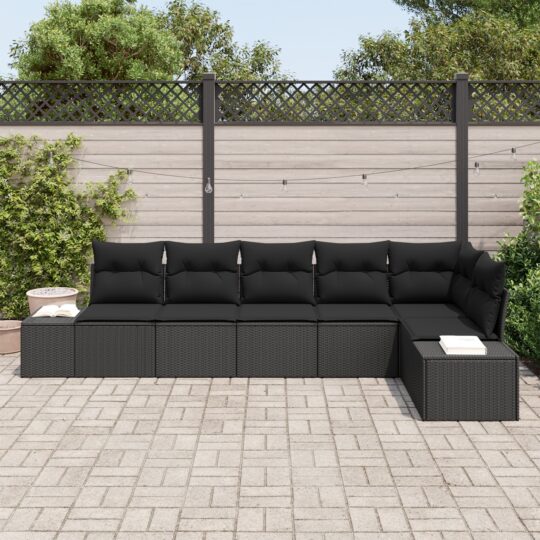 3355752 3 Set de canapele pentru grădină cu pernă 6 pcs Negru 3355752 3