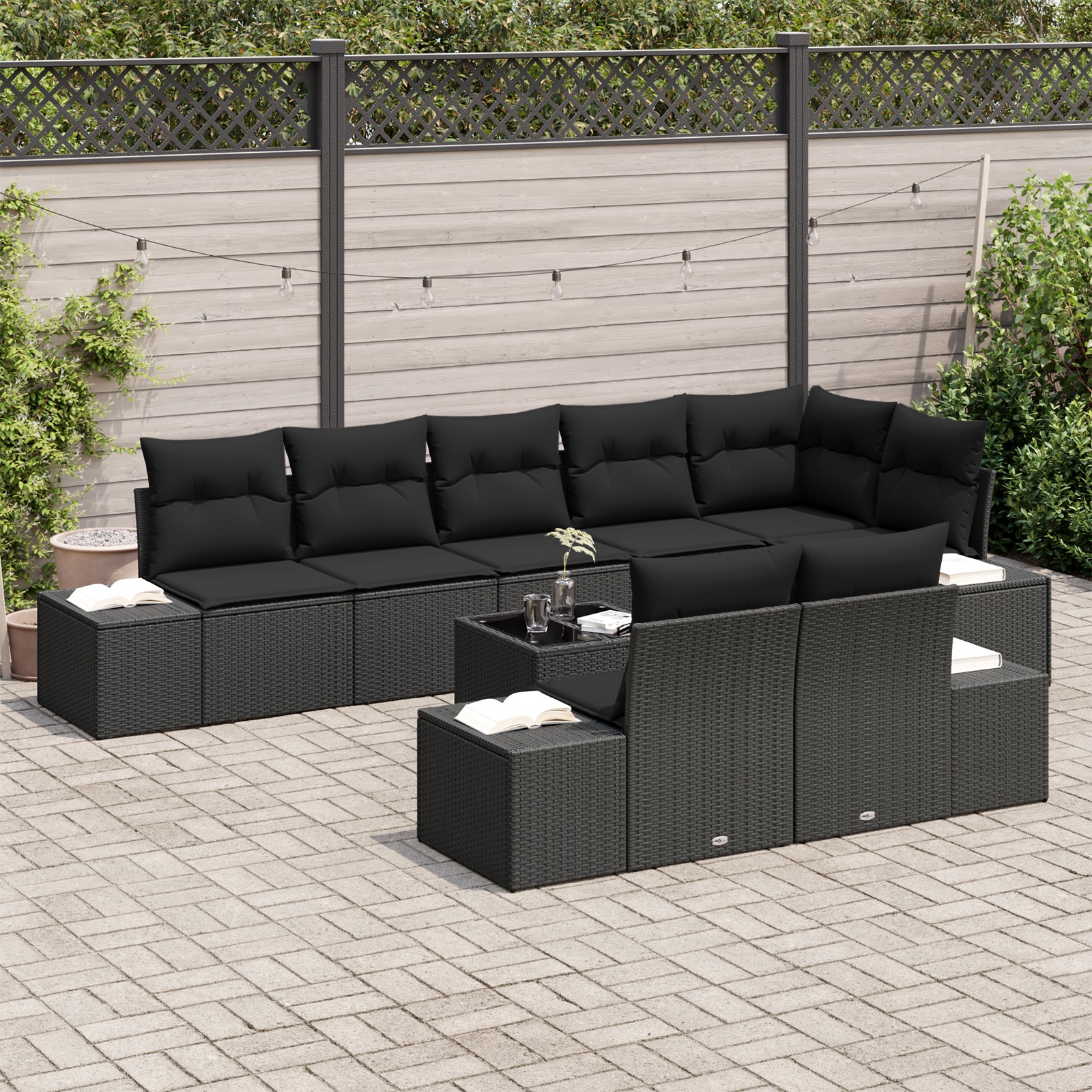 3355792 3 Set de canapele pentru grădină 9 pcs Negru 319 x 154 x 85 cm Set de canapele pentru grădină 9 pcs Negru 319 x 154 x 85 cm - imagine 3