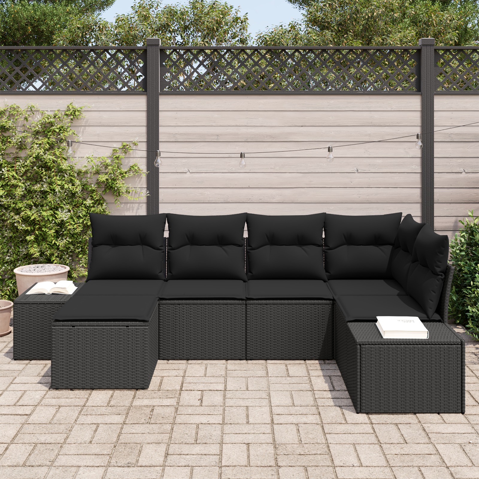 3355802 3 Set de canapele pentru grădină 6 pcs Negru 264 x 154 x 85 cm Set de canapele pentru grădină 6 pcs Negru 264 x 154 x 85 cm - imagine 3
