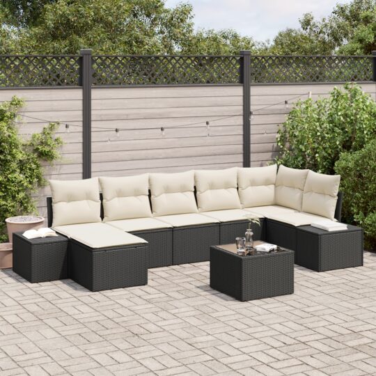 Set de canapele pentru grădină cu pernă 8 pcs Negru Rattan poli