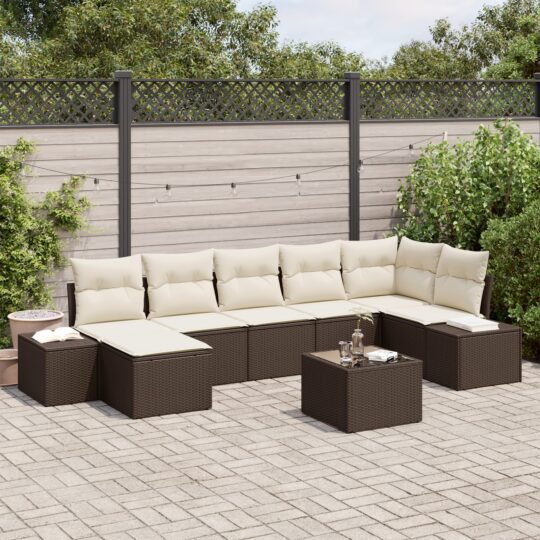 Set de canapele pentru grădină cu pernă 8 pcs Maro Rattan poli