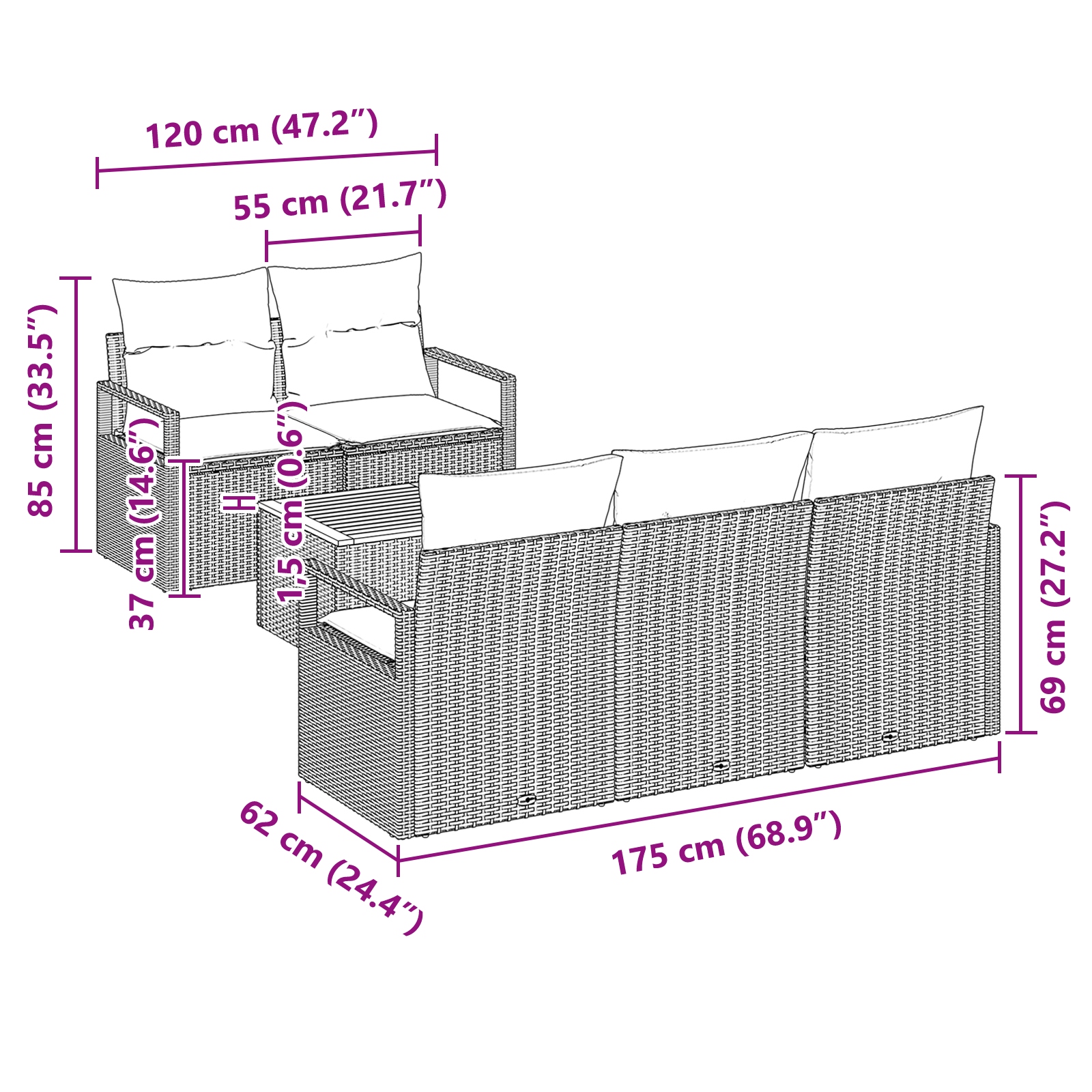 3356312 11 Set de canapele pentru grădină 6 pcs Gri Set de canapele pentru grădină 6 pcs Gri - imagine 11