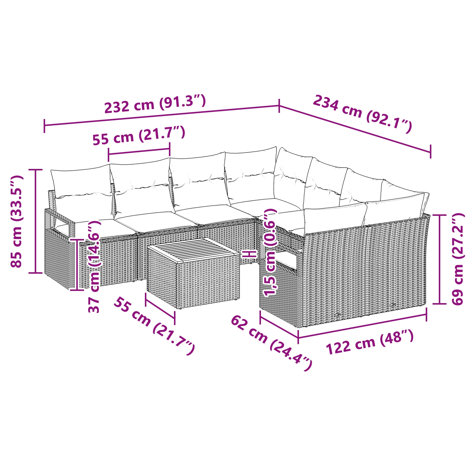3356353 13 Set de canapele pentru grădină 9 pcs Negru și alb Set de canapele pentru grădină 9 pcs Negru și alb - imagine 13