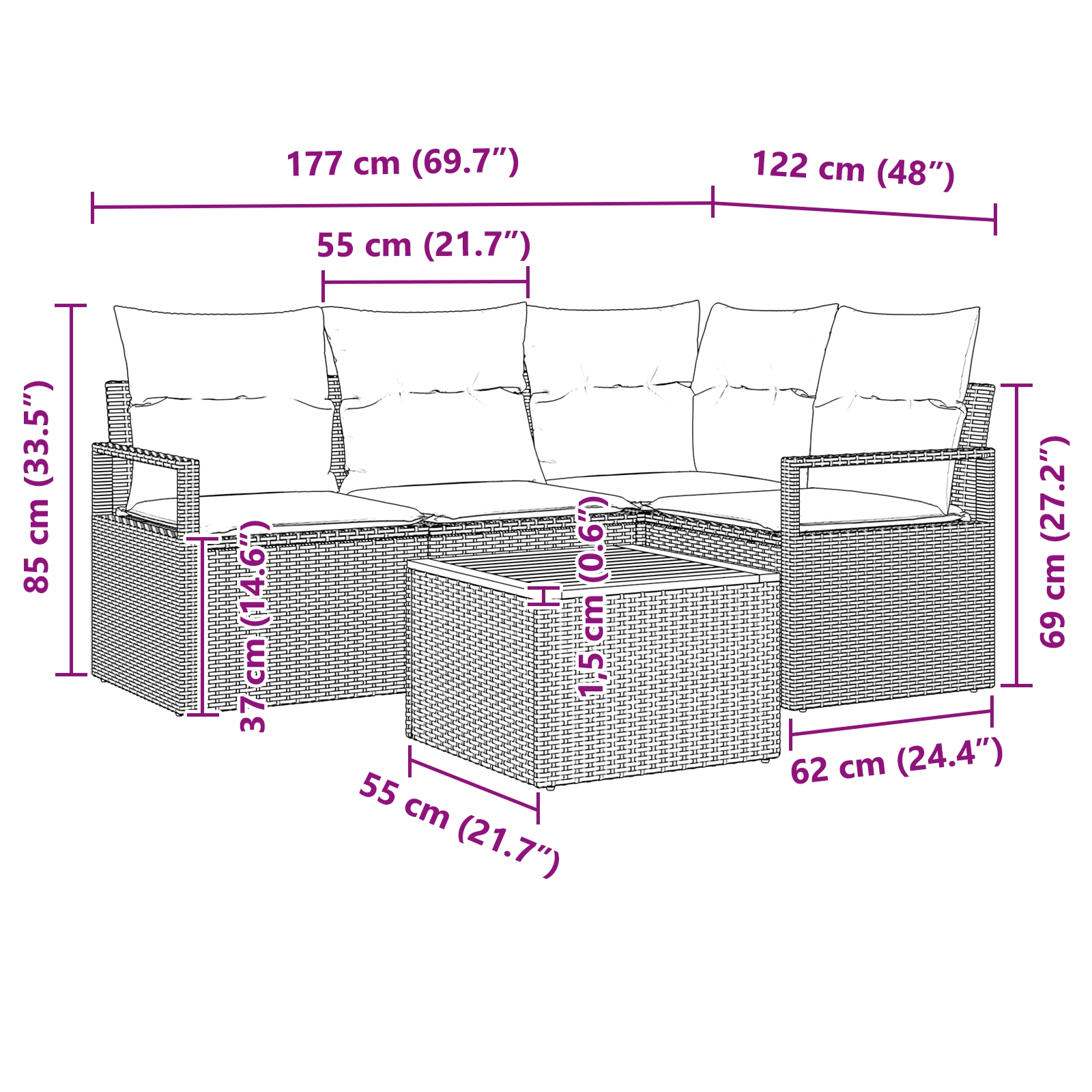 3356368 13 Set de canapele pentru grădină 5 pcs Gri Set de canapele pentru grădină 5 pcs Gri - imagine 13