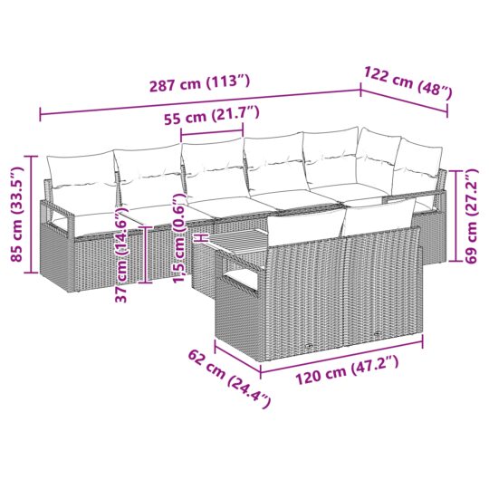 3356388 13 Set de canapele pentru grădină 9 pcs Negru și alb 3356388 13