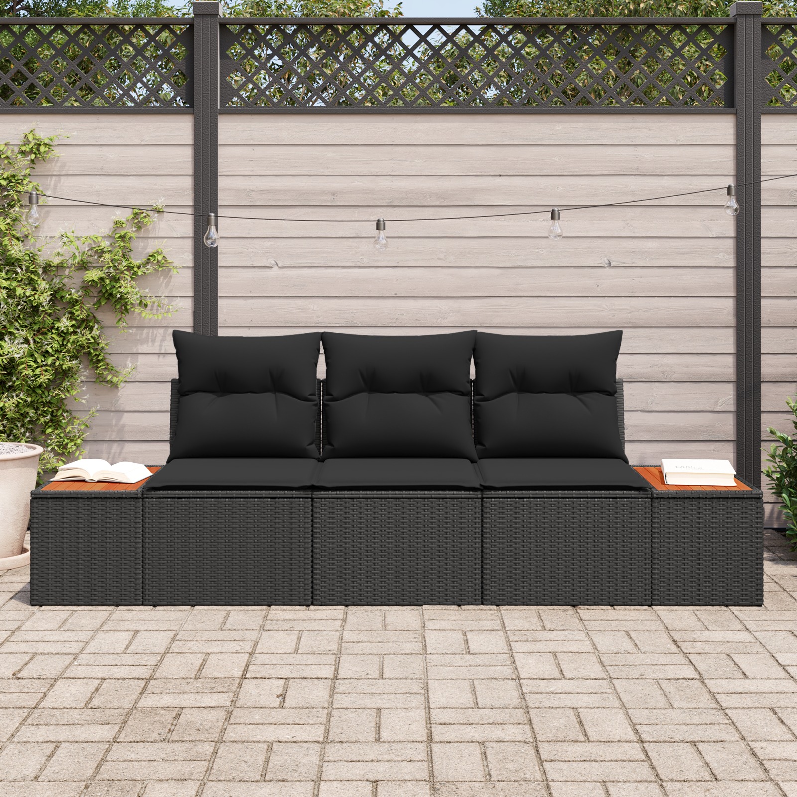 3356683 3 Set de canapele pentru grădină 3 pcs Negru 239 x 62 x 85 cm Set de canapele pentru grădină 3 pcs Negru 239 x 62 x 85 cm - imagine 3