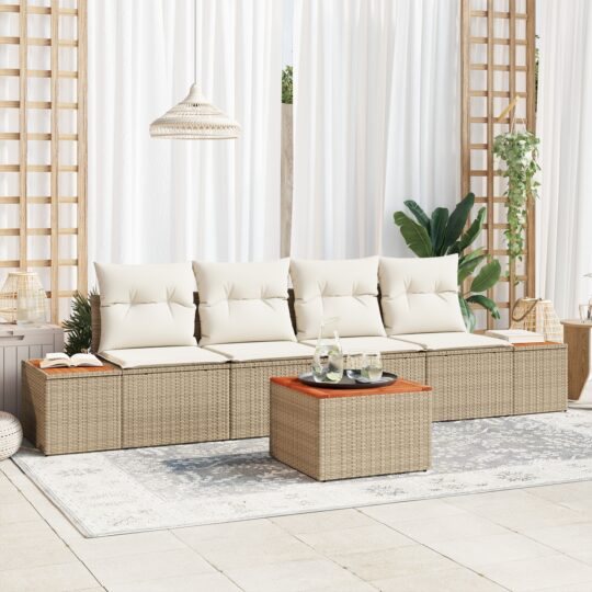Set de canapele pentru grădină cu pernă 5 pcs Bej Rattan poli