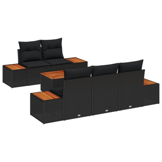 Alternative view of Set de canapele pentru grădină cu pernă 6 pcs Negru Rattan poli