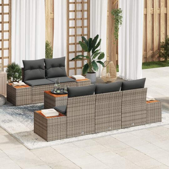 Set de canapele pentru grădină cu pernă 6 pcs Gri Rattan poli