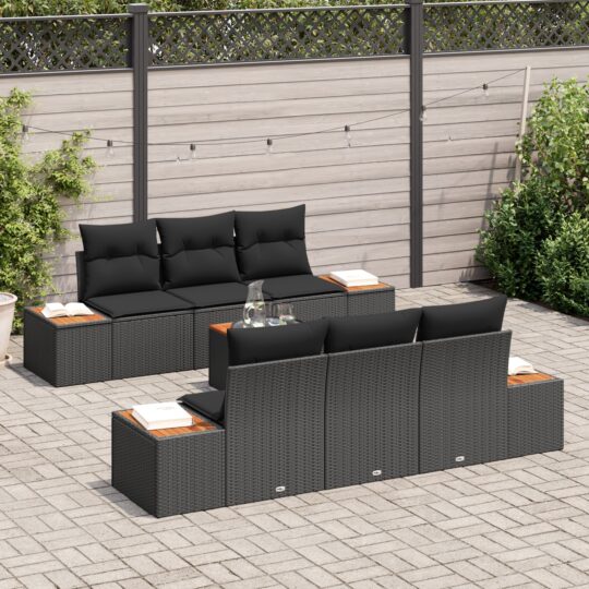 3356698 3 Set de canapele pentru grădină cu pernă 7 pcs Negru Rattan poli 3356698 3