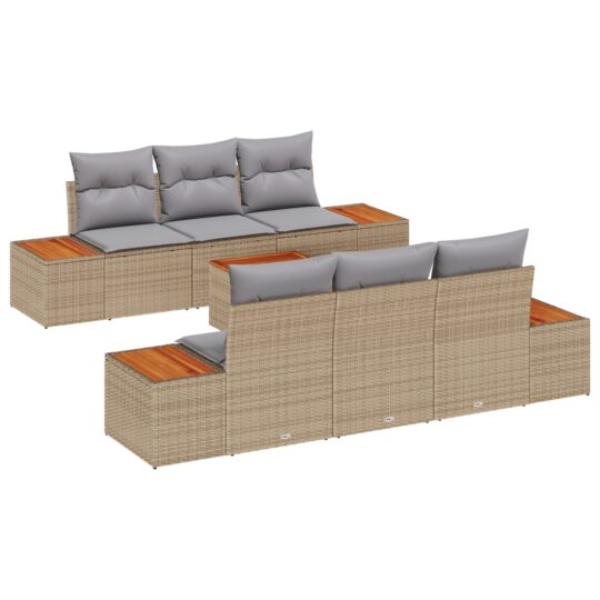 3356700 2 Set de canapele pentru grădină cu pernă 7 pcs Bej Rattan poli 3356700 2