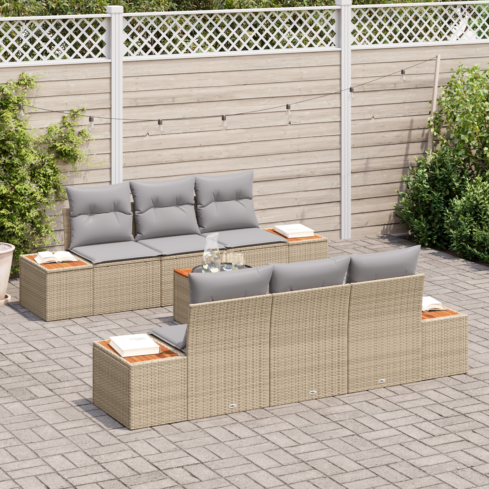 3356700 3 Set de canapele pentru grădină cu pernă 7 pcs Bej Rattan poli Set de canapele pentru grădină cu pernă 7 pcs Bej Rattan poli - imagine 3