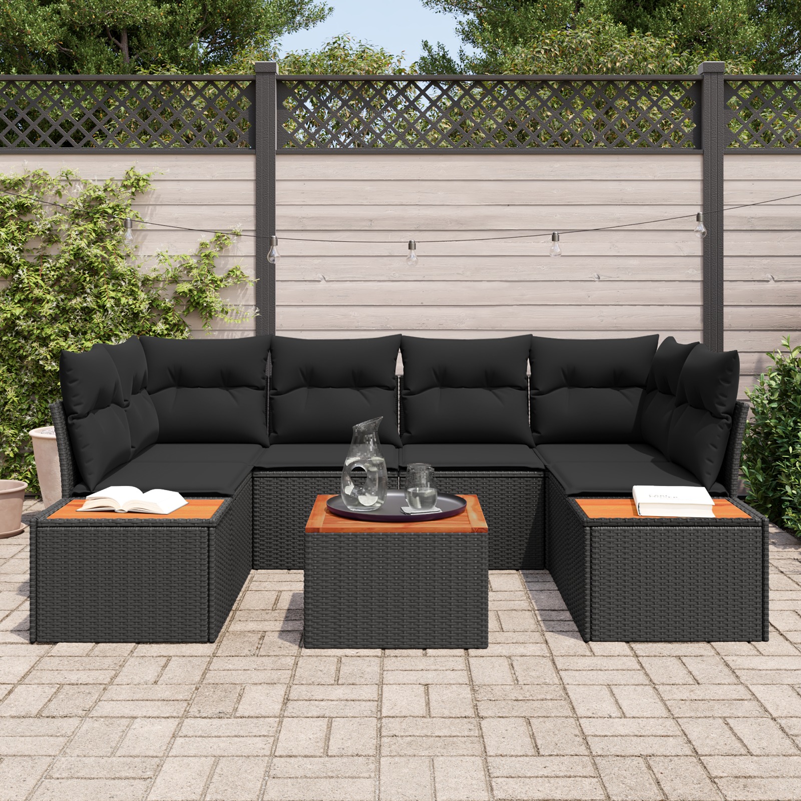 3356703 3 Set de canapele pentru grădină cu pernă 6 pcs Negru Rattan poli Set de canapele pentru grădină cu pernă 6 pcs Negru Rattan poli - imagine 3