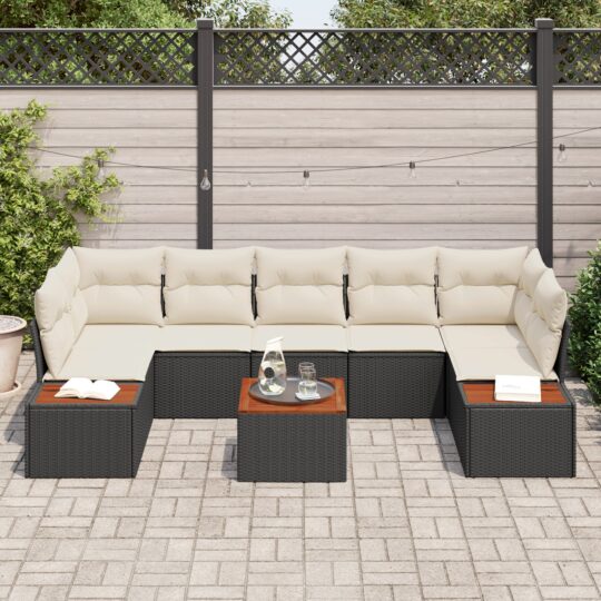 3356712 3 Set de canapele pentru grădină cu pernă 8 pcs Negru Rattan poli 3356712 3