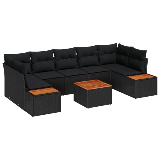 Alternative view of Set de canapele pentru grădină cu pernă 8 pcs Negru Rattan poli