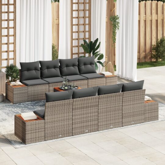 Set de canapele pentru grădină cu pernă 9 pcs Gri Rattan poli