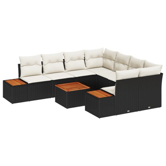 Alternative view of Set de canapele pentru grădină cu pernă 9 pcs Negru Rattan poli
