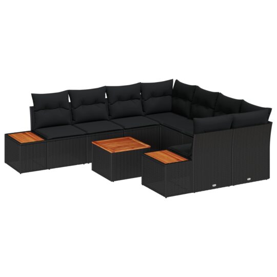 Alternative view of Set de canapele pentru grădină cu pernă 9 pcs Negru Rattan poli
