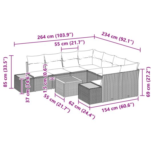 3356725 13 Set de canapele pentru grădină cu pernă 9 pcs Bej Rattan poli 3356725 13