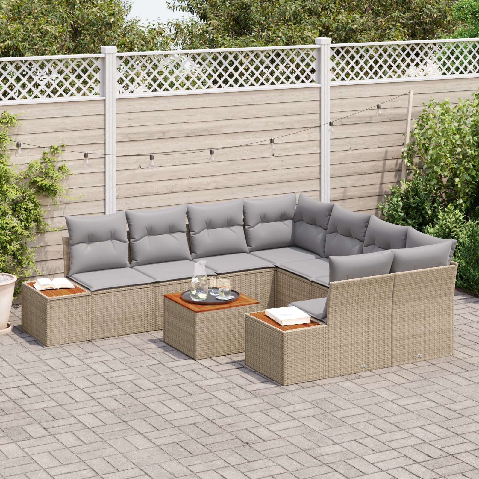3356725 3 Set de canapele pentru grădină cu pernă 9 pcs Bej Rattan poli Set de canapele pentru grădină cu pernă 9 pcs Bej Rattan poli - imagine 3