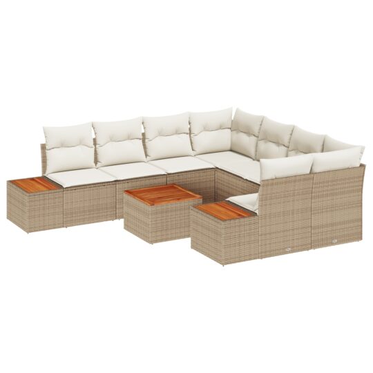 Alternative view of Set de canapele pentru grădină cu pernă 9 pcs Bej Rattan poli