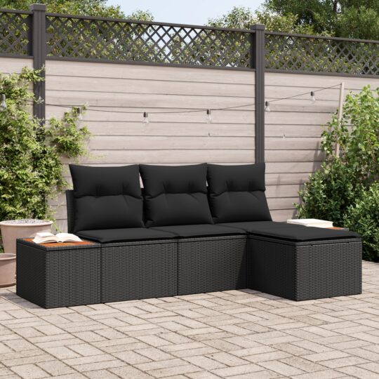 Set de canapele pentru grădină 4 pcs Negru 184 x 62 x 85 cm